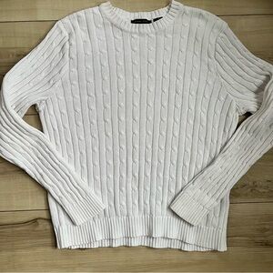 Jeanne Pierre 100% cotton cable White Knit Sweater Sz L
